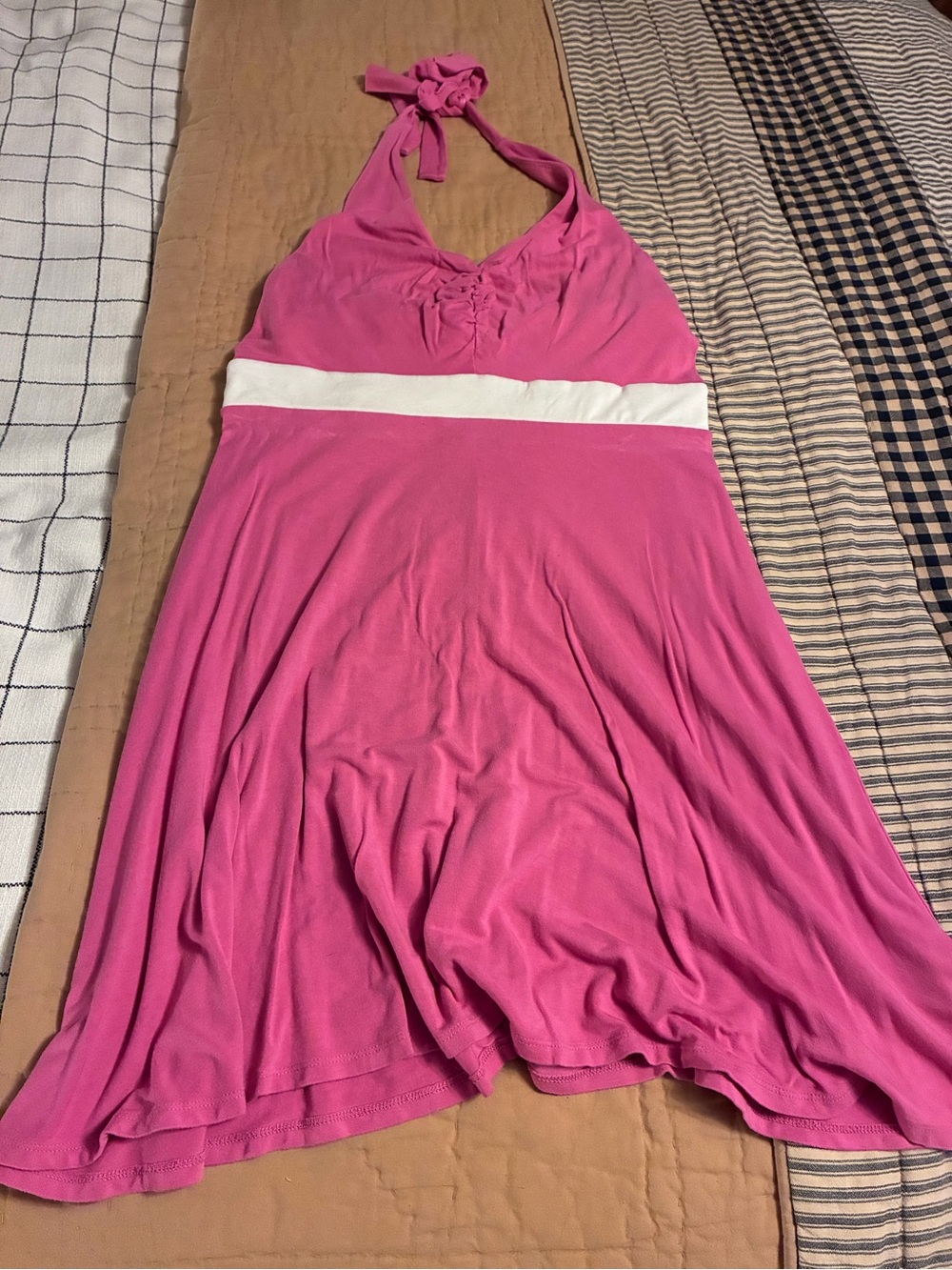 Victoria's Secret Pink Halter Midi Dress with White Waistband